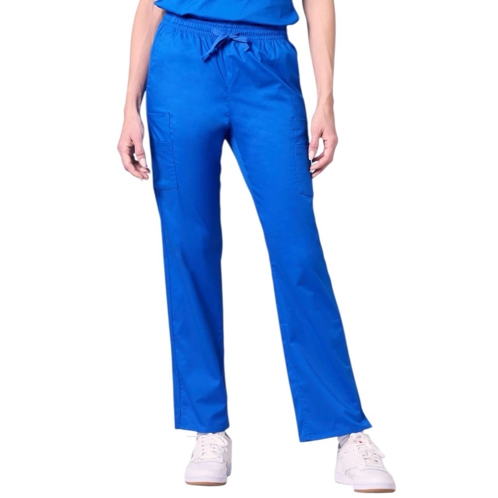 Women’s Scrub Pant Quick-Dry Cargo Pocket Pull-on Waist Stretch Royal Blue NWT - Picture 3 of 4